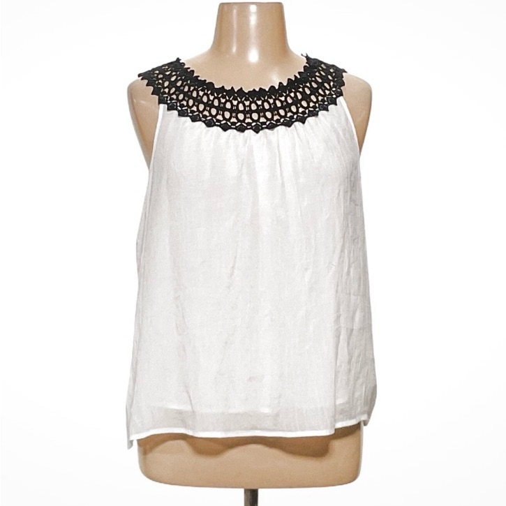 Coldwater Creek White Blouse With Black Crochet Detail